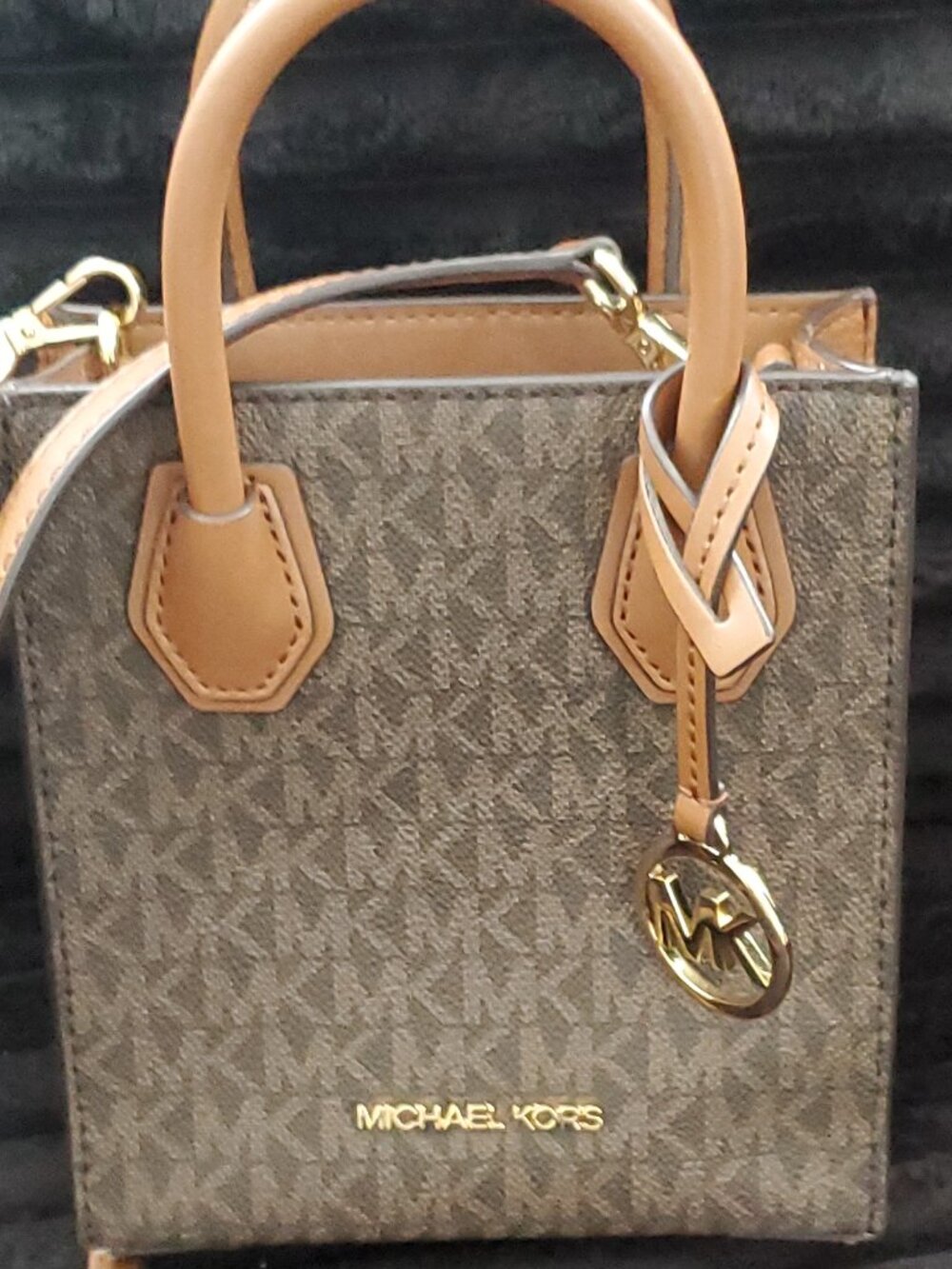 Michael Kors Mini Mercer Crossbody Tote – Brown MK Signature – Like New